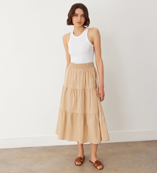 Harleen Stone Tiered Cotton Midi Skirt