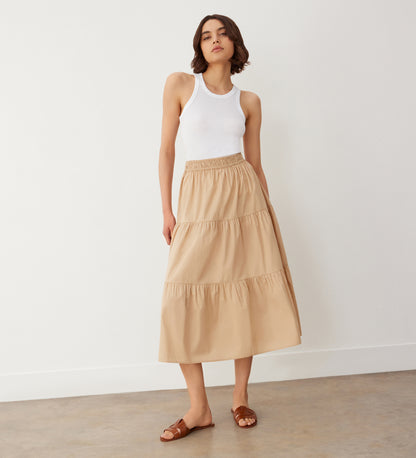 Harleen Stone Tiered Cotton Midi Skirt