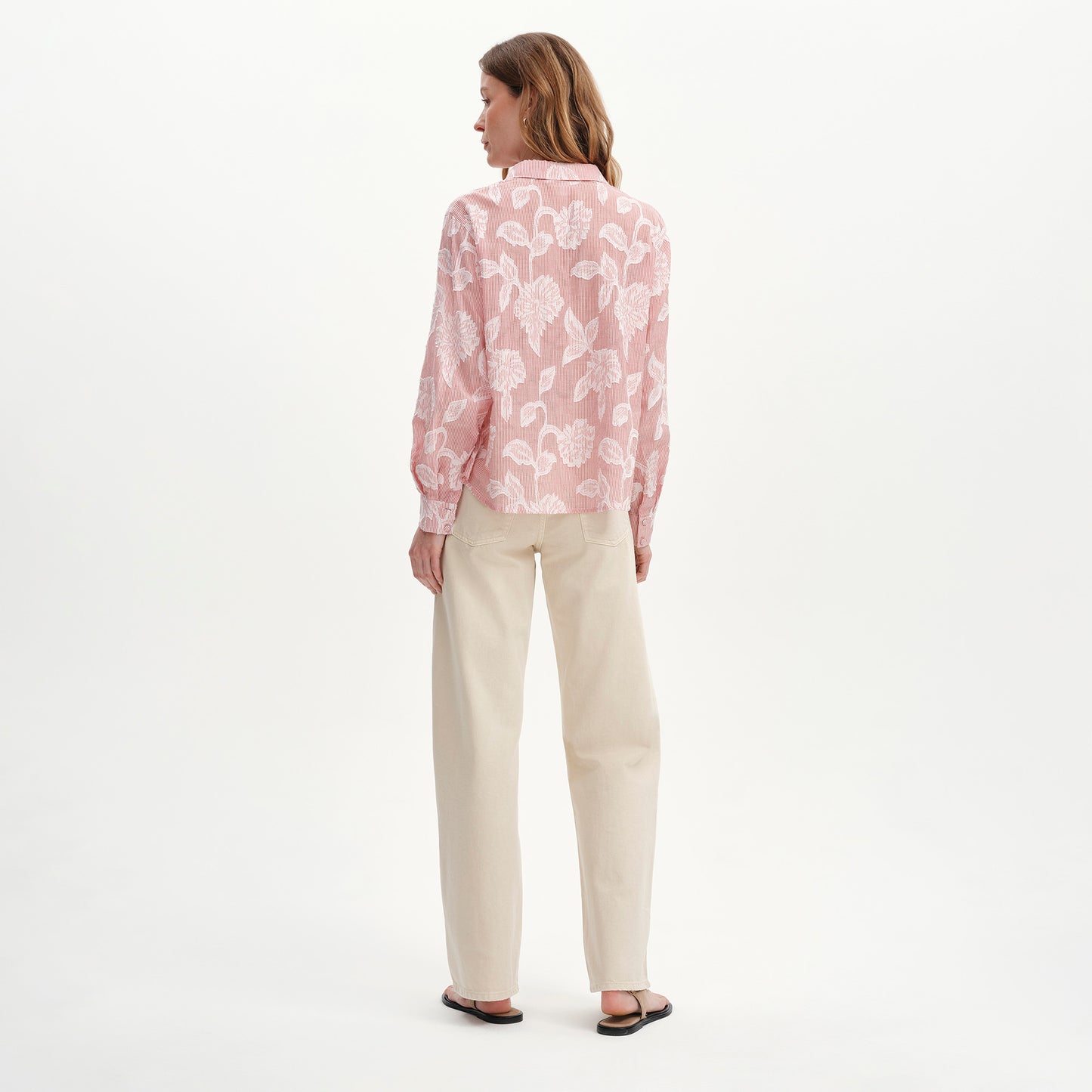 Heidi Red Floral Jacquard Stripe Long Sleeve Shirt