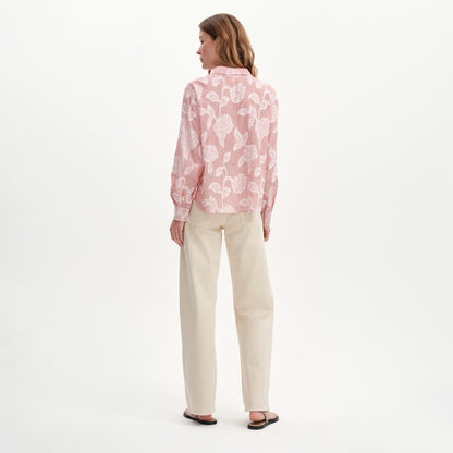 Heidi Red Floral Jacquard Stripe Long Sleeve Shirt
