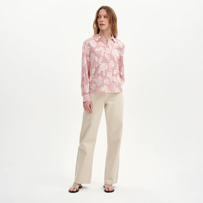 Heidi Red Floral Jacquard Stripe Long Sleeve Shirt