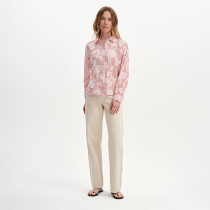 Heidi Red Floral Jacquard Stripe Long Sleeve Shirt