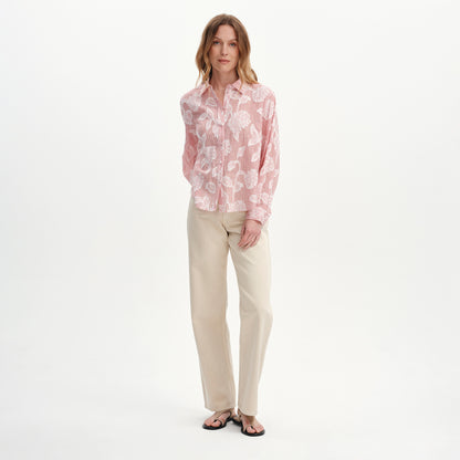Heidi Red Floral Jacquard Stripe Long Sleeve Shirt