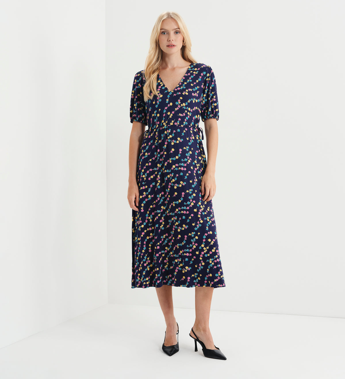 Hessa Navy Rose Bud Jersey Midi Dress