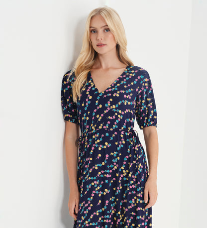 Hessa Navy Rose Bud Jersey Midi Dress