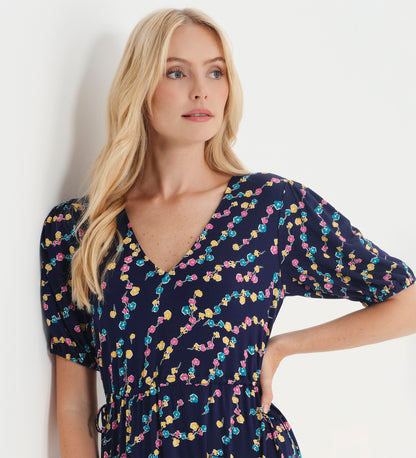 Hessa Navy Rose Bud Jersey Midi Dress
