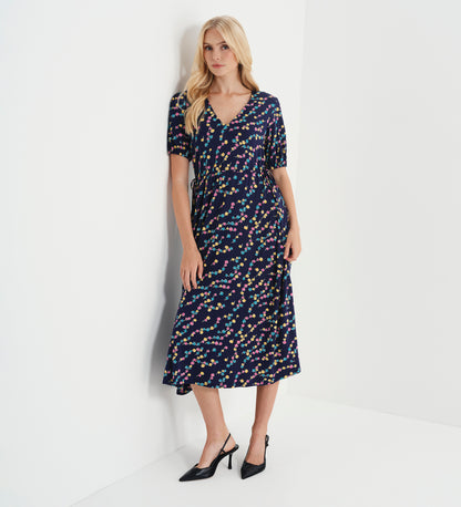 Hessa Navy Rose Bud Jersey Midi Dress
