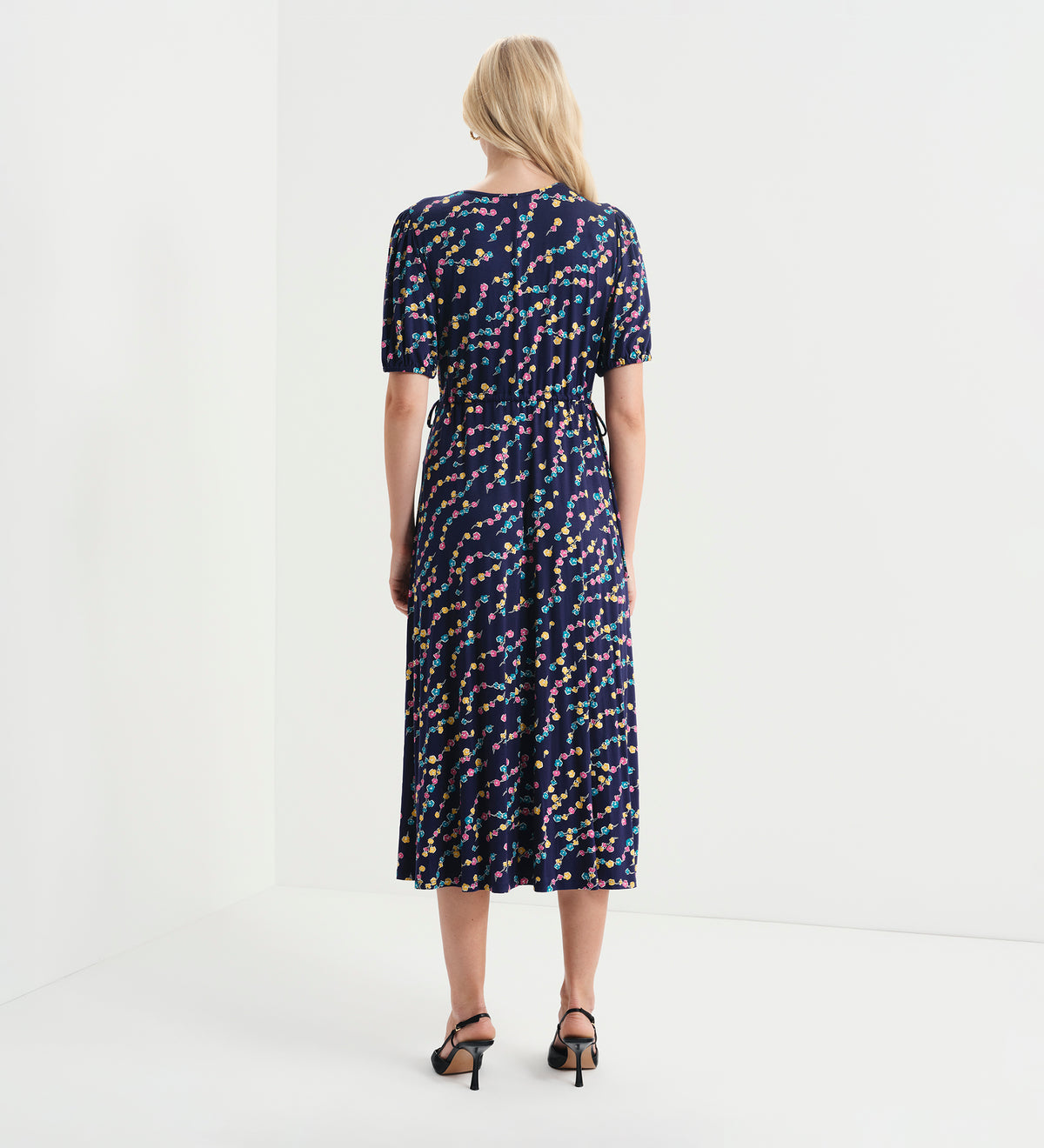 Hessa Navy Rose Bud Jersey Midi Dress