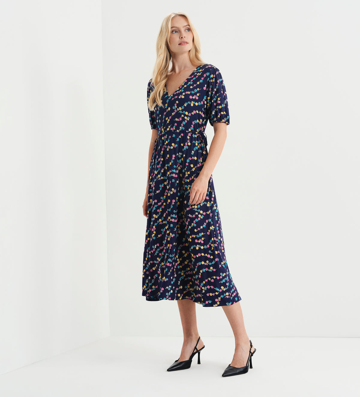 Hessa Navy Rose Bud Jersey Midi Dress