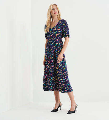 Hessa Navy Rose Bud Jersey Midi Dress