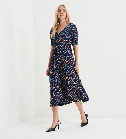 Hessa Navy Rose Bud Jersey Midi Dress
