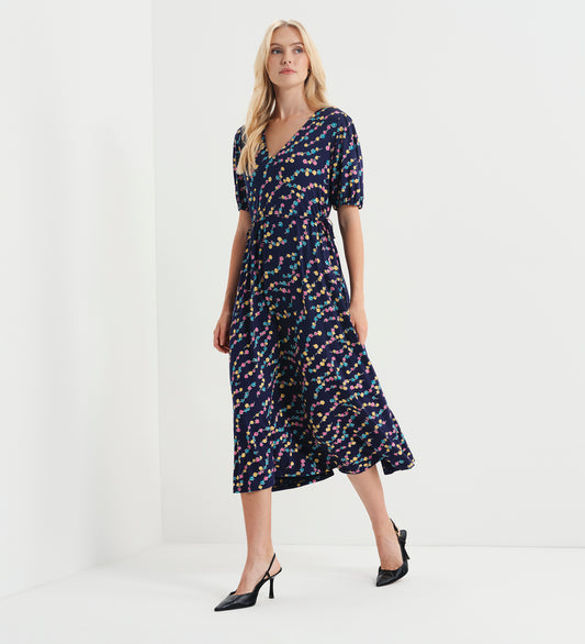 Hessa Navy Rose Bud Jersey Midi Dress