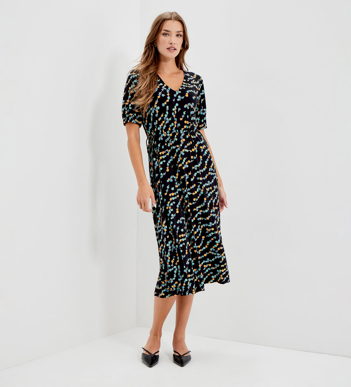 Hessa Black Rose Bud Jersey Midi Dress