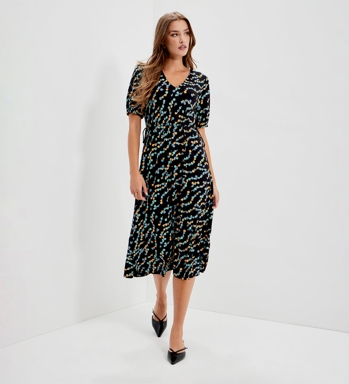 Hessa Black Rose Bud Jersey Midi Dress