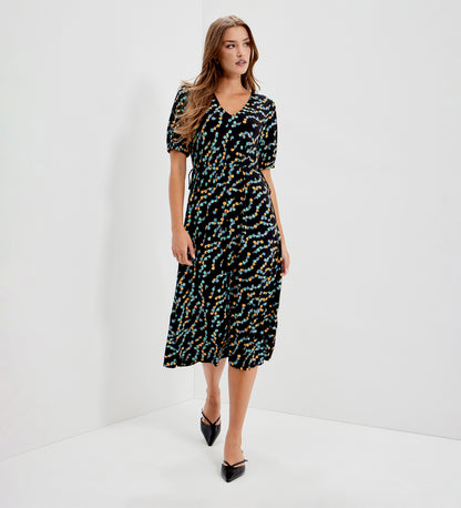 Hessa Black Rose Bud Jersey Midi Dress