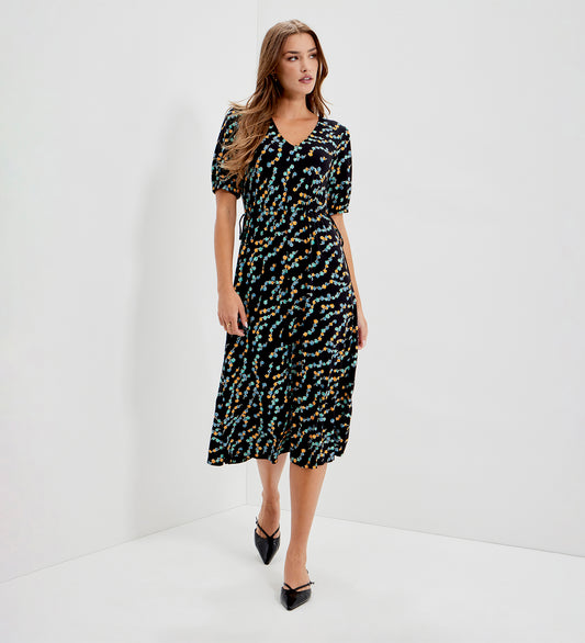 Hessa Black Rose Bud Jersey Midi Dress