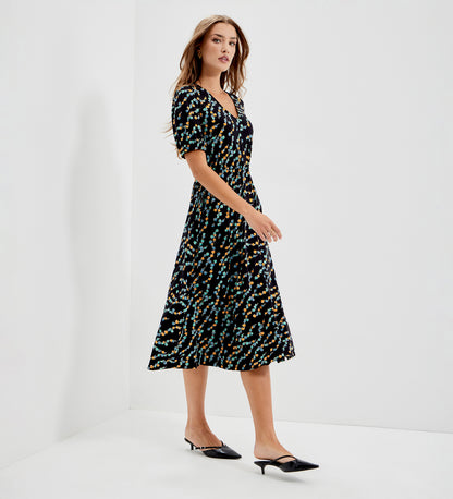 Hessa Black Rose Bud Jersey Midi Dress