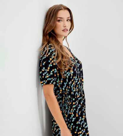 Hessa Black Rose Bud Jersey Midi Dress
