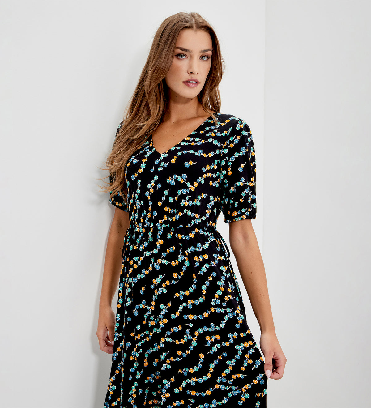 Hessa Black Rose Bud Jersey Midi Dress