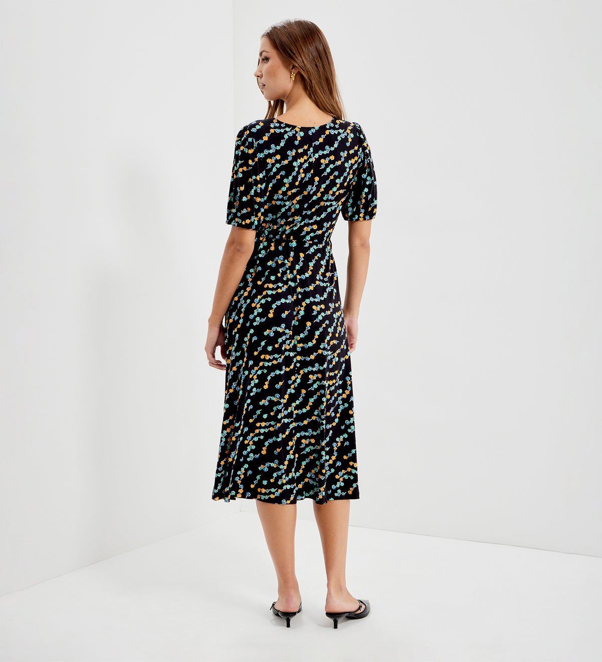 Hessa Black Rose Bud Jersey Midi Dress