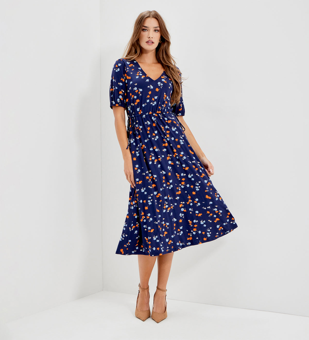 Hessa Navy Ditsy Jersey Midi Dress