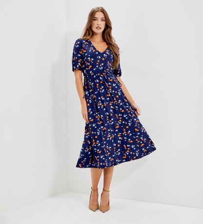Hessa Navy Ditsy Jersey Midi Dress
