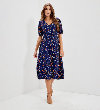 Hessa Navy Ditsy Jersey Midi Dress