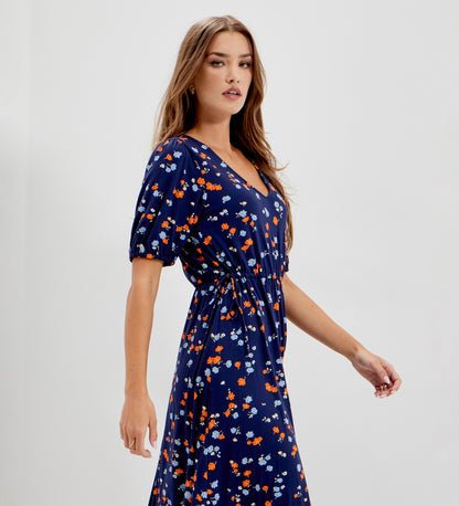 Hessa Navy Ditsy Jersey Midi Dress