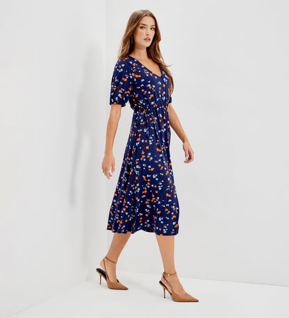 Hessa Navy Ditsy Jersey Midi Dress