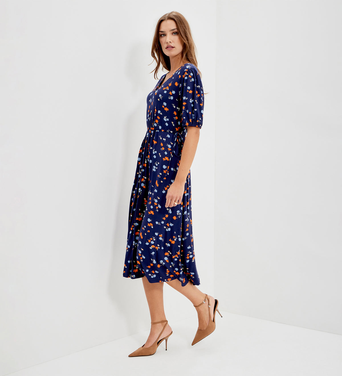 Hessa Navy Ditsy Jersey Midi Dress