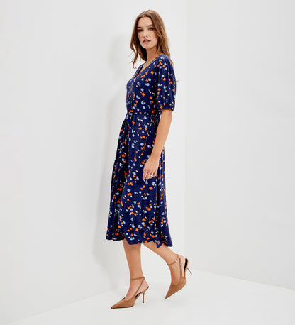 Hessa Navy Ditsy Jersey Midi Dress