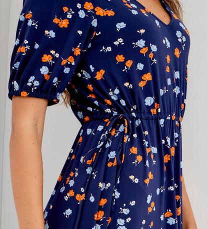 Hessa Navy Ditsy Jersey Midi Dress