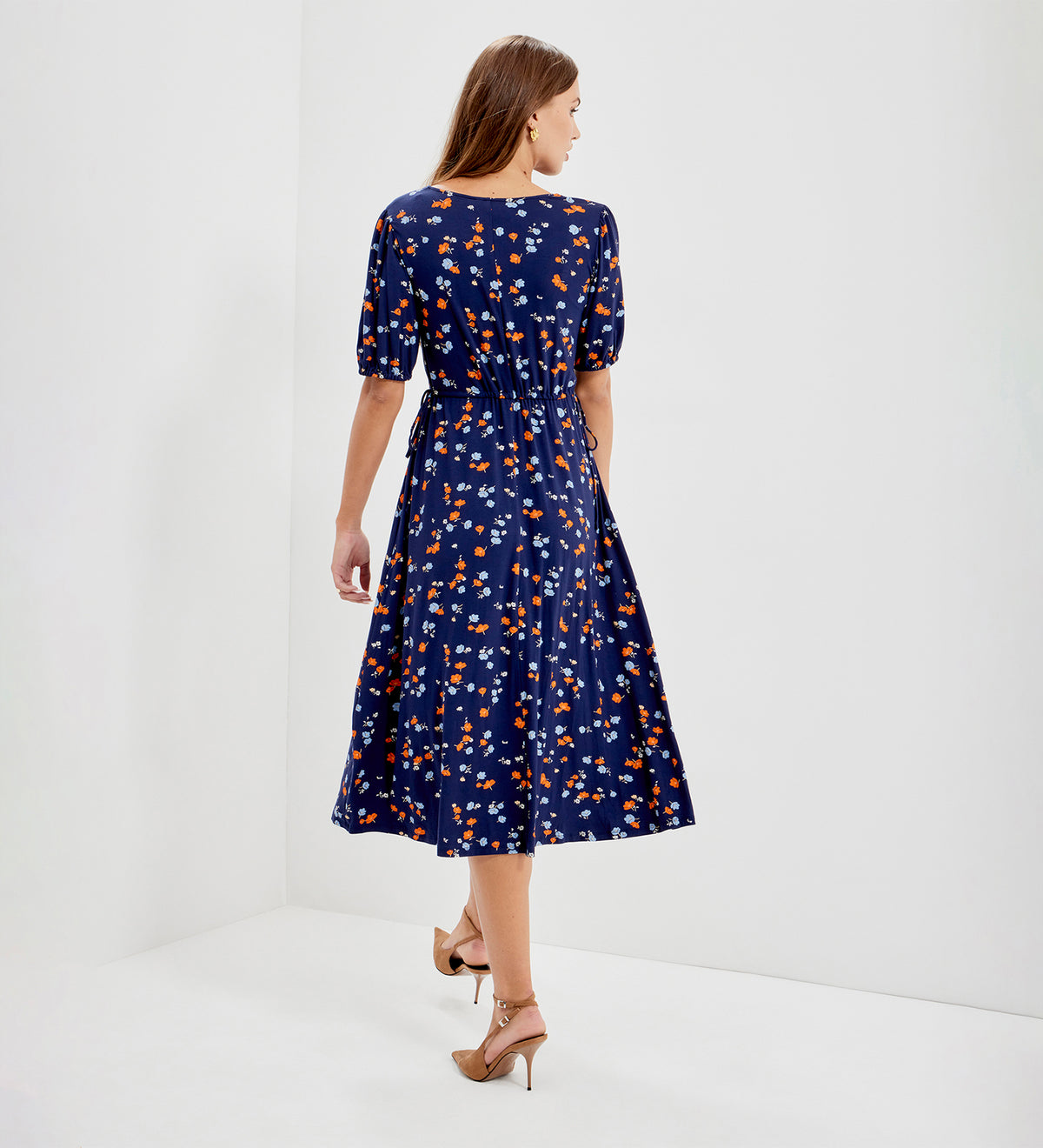 Hessa Navy Ditsy Jersey Midi Dress