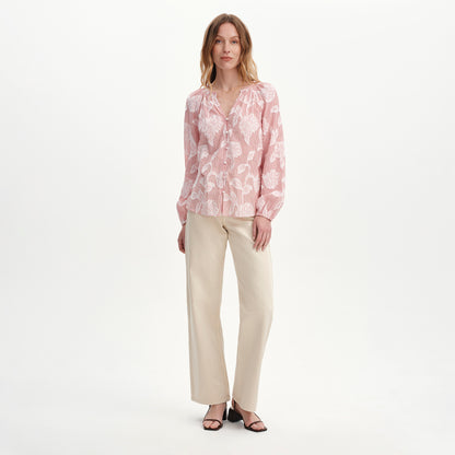 Ivie Red Floral Jacquard Stripe Button-Through Blouse