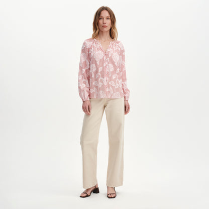 Ivie Red Floral Jacquard Stripe Button-Through Blouse