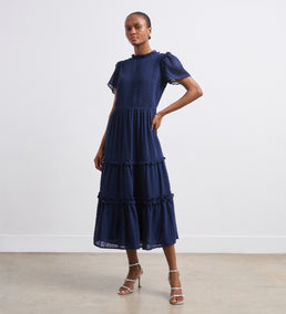 Jane Navy Georgette Midi Dress – Finery London