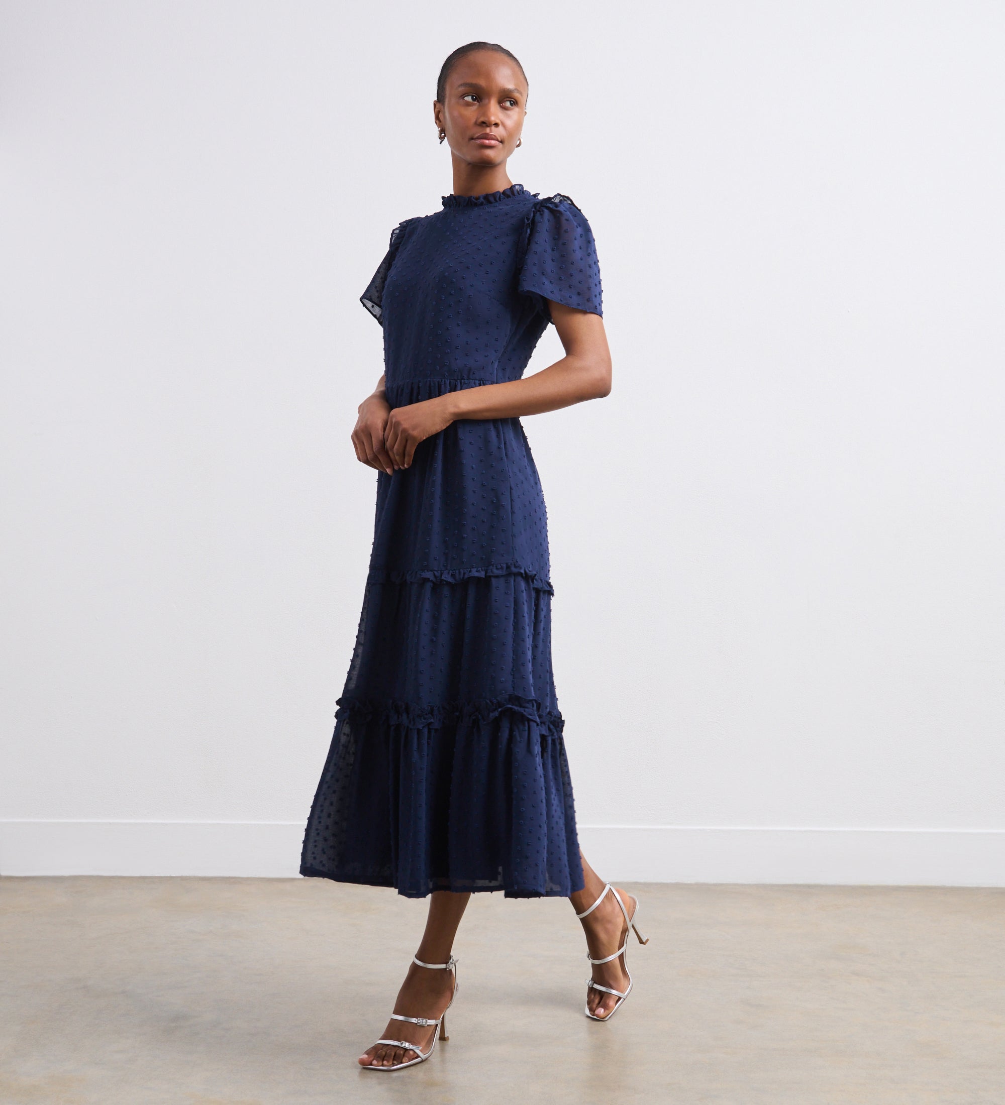 Jane Navy Georgette Midi Dress – Finery London