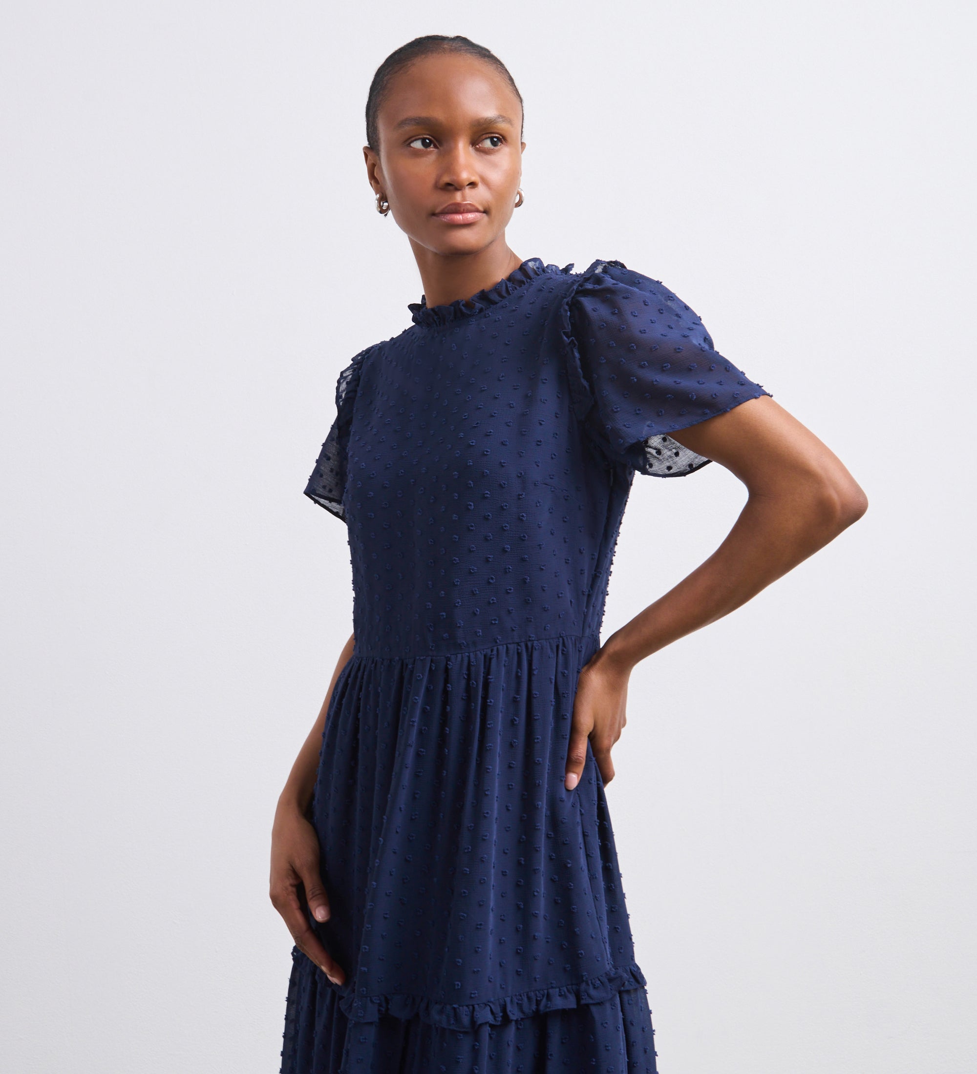 Jane Navy Georgette Midi Dress – Finery London