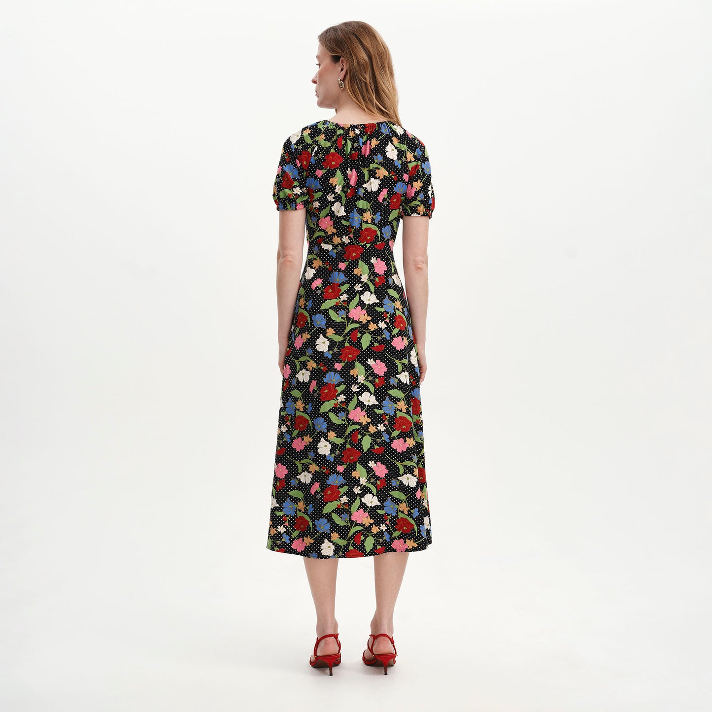 Jada Black Floral Puff Sleeve Empire Waist Midi Dress
