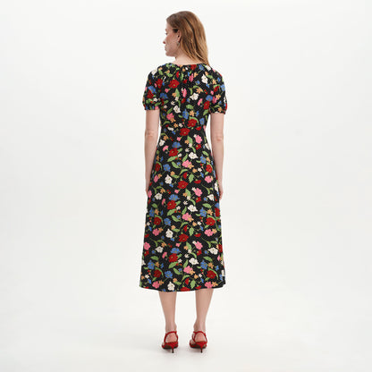 Jada Black Floral Puff Sleeve Empire Waist Midi Dress