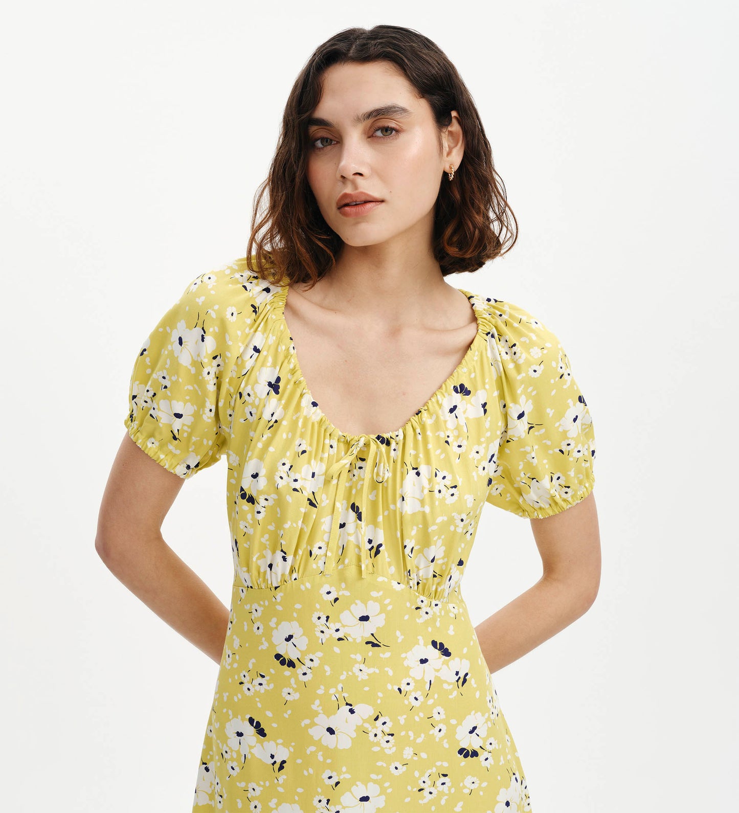 Jada Green Floral Puff Sleeve Empire Waist Midi Dress