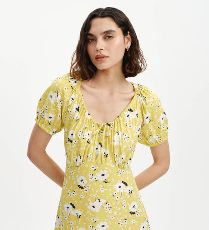 Jada Green Floral Puff Sleeve Empire Waist Midi Dress