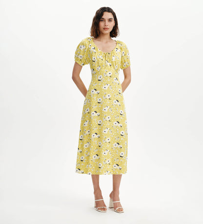 Jada Green Floral Puff Sleeve Empire Waist Midi Dress