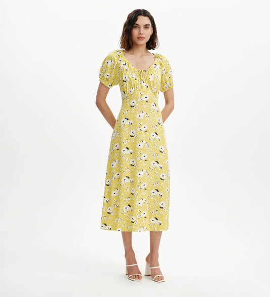 Jada Green Floral Puff Sleeve Empire Waist Midi Dress