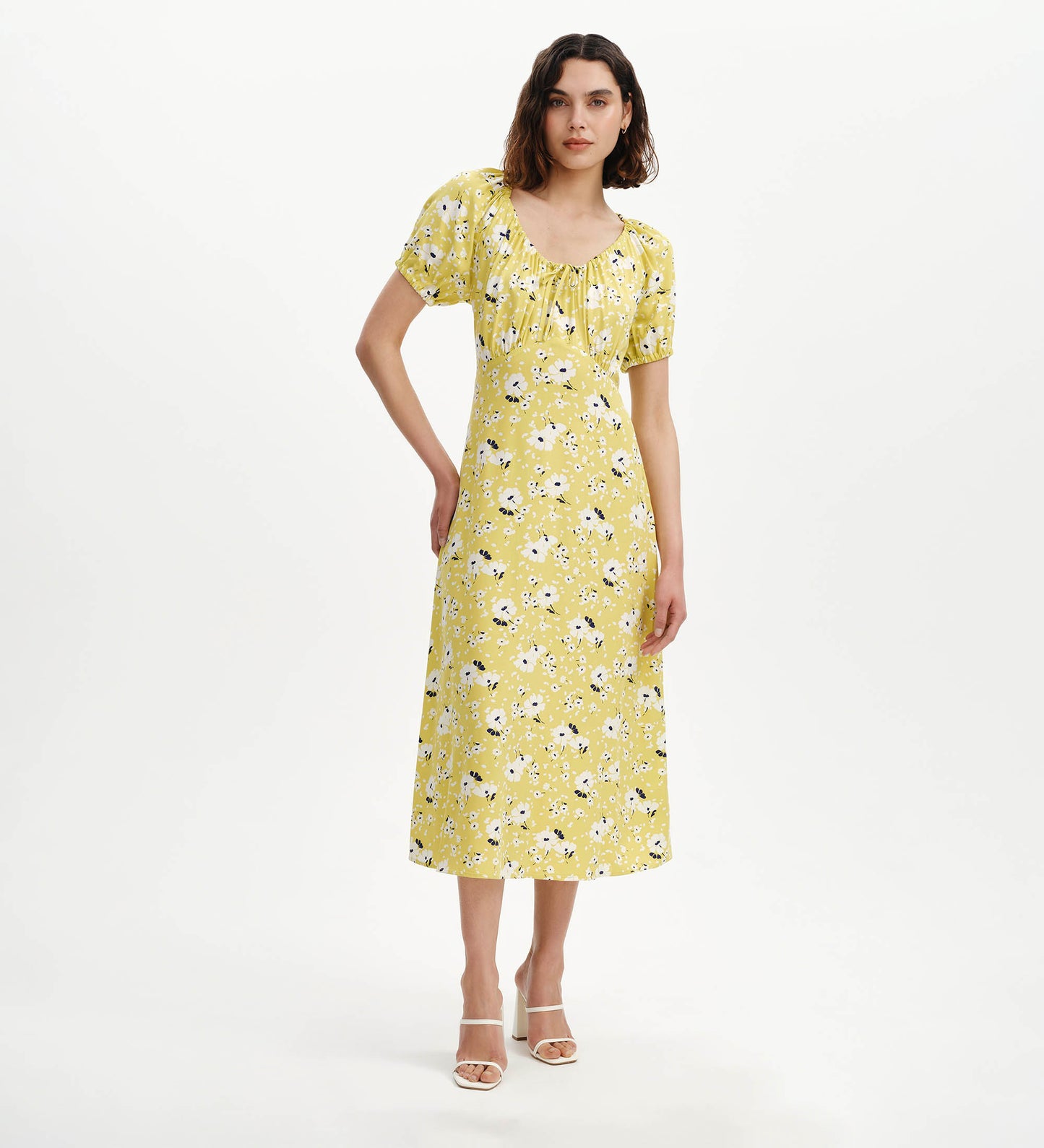 Jada Green Floral Puff Sleeve Empire Waist Midi Dress