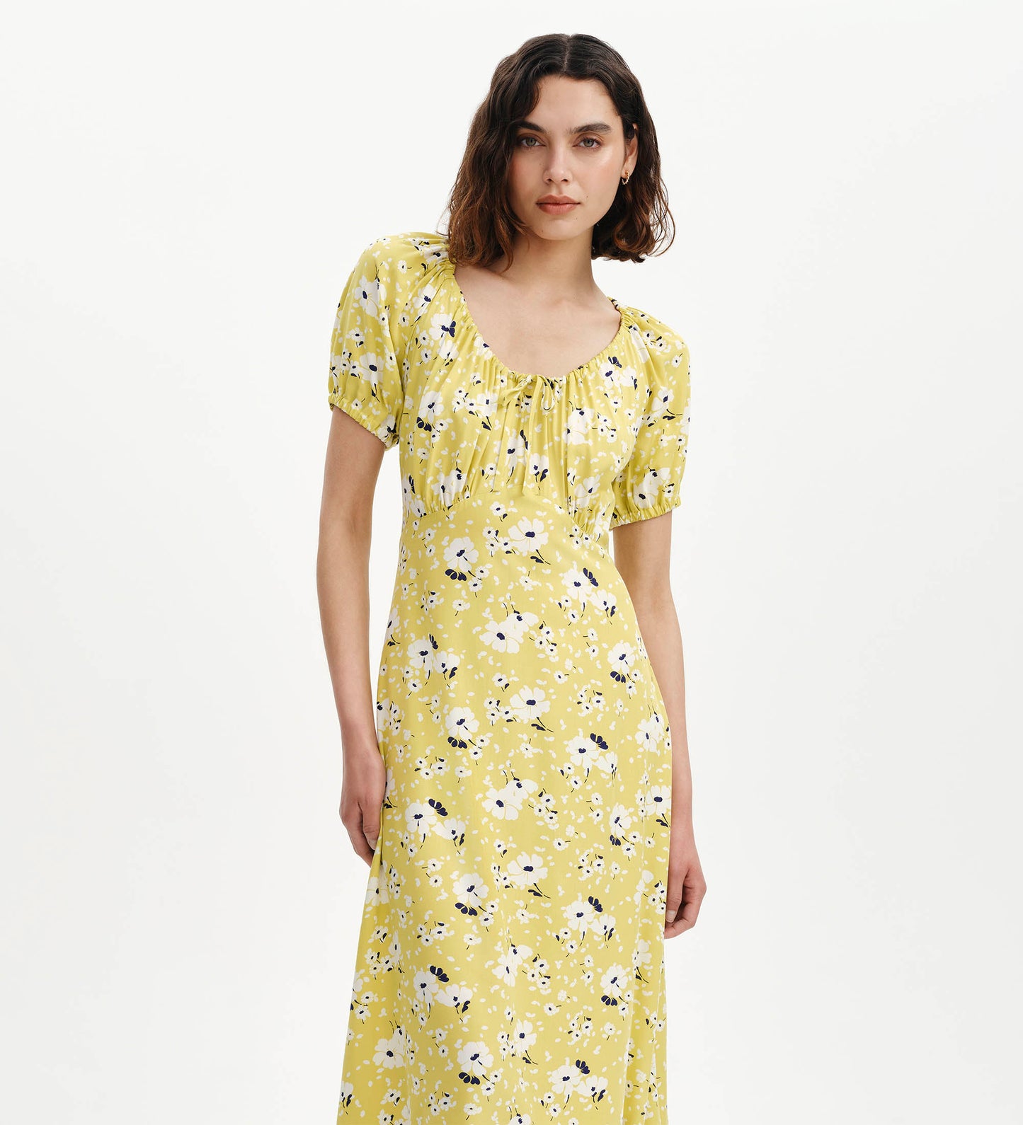 Jada Green Floral Puff Sleeve Empire Waist Midi Dress
