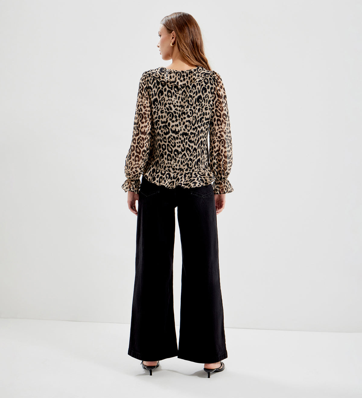 Janelle Natural Animal Chiffon Ruffle Tie-Front Blouse