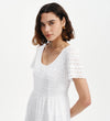 Jemma White Cotton Broderie Square Neck Tiered Midi Dress