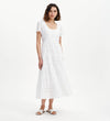 Jemma White Cotton Broderie Square Neck Tiered Midi Dress