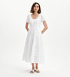 Jemma White Cotton Broderie Square Neck Tiered Midi Dress